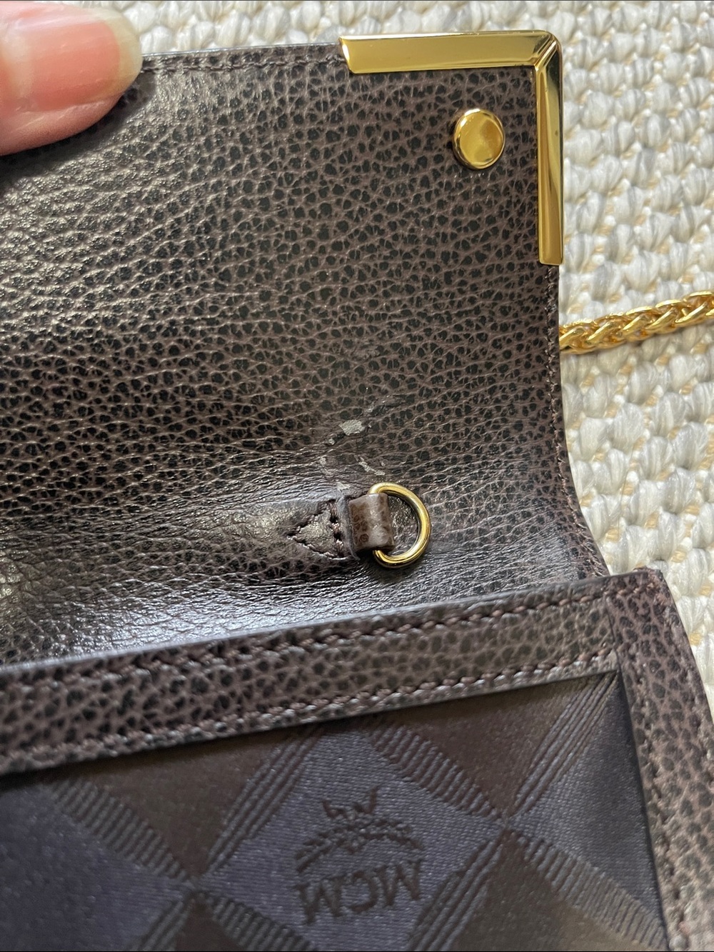MCM Brown Logo Foldover Clutch/Wallet on Chian with Gold Hardware - Picture 11 of 11